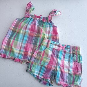 Girls' Colorful Gingham Sleeveless Top and Shorts Set